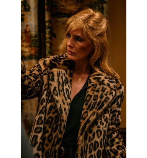 Cheetah Print Coat Worn by Kelly Reilly in Yellowstone