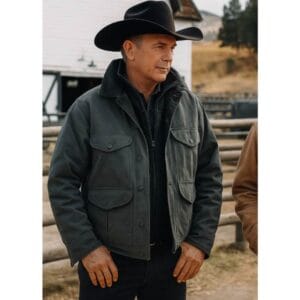 Grey Cotton Jacket Worn by Kevin Costner as John Dutton in Yellowstone