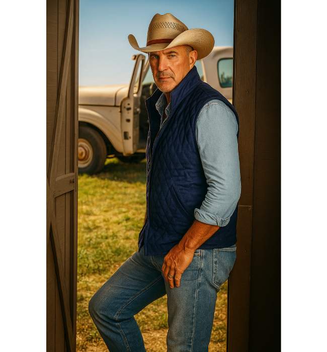 Kevin Costner Yellowstone John Dutton Blue Quilted Vest
