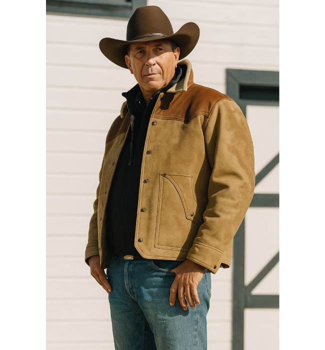 Raw Leather Ranch Jacket Worn by Kevin Costner as John Dutton