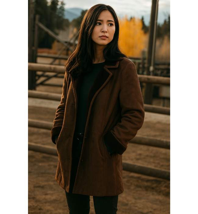 Yellowstone Monica Dutton Suede Leather Brown Coat